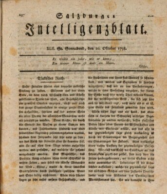 Salzburger Intelligenzblatt Samstag 20. Oktober 1798