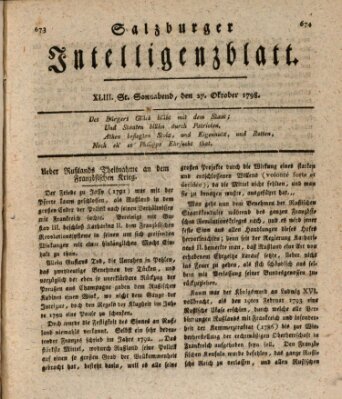 Salzburger Intelligenzblatt Samstag 27. Oktober 1798