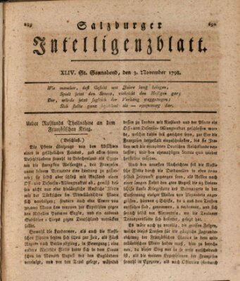 Salzburger Intelligenzblatt Samstag 3. November 1798