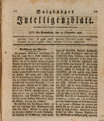 Salzburger Intelligenzblatt Samstag 10. November 1798