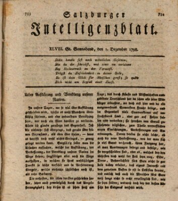 Salzburger Intelligenzblatt Samstag 1. Dezember 1798