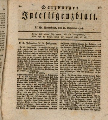 Salzburger Intelligenzblatt Samstag 22. Dezember 1798