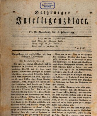 Salzburger Intelligenzblatt Samstag 16. Februar 1799