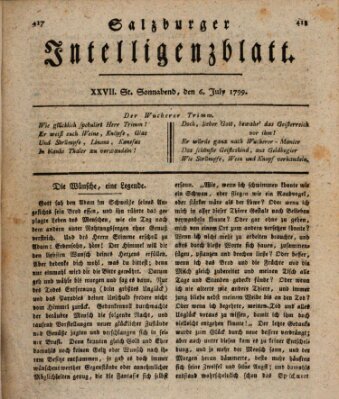 Salzburger Intelligenzblatt Samstag 6. Juli 1799