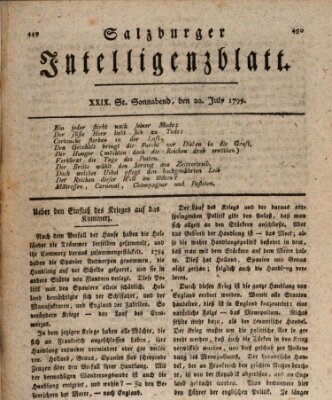 Salzburger Intelligenzblatt Samstag 20. Juli 1799