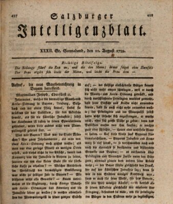 Salzburger Intelligenzblatt Samstag 10. August 1799