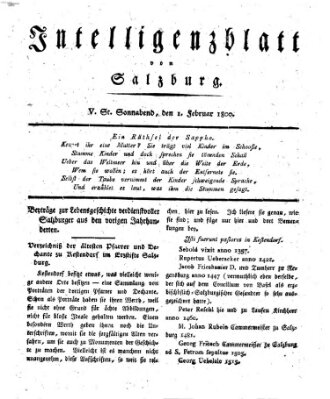 Intelligenzblatt von Salzburg (Salzburger Intelligenzblatt) Samstag 1. Februar 1800