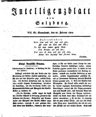 Intelligenzblatt von Salzburg (Salzburger Intelligenzblatt) Samstag 22. Februar 1800