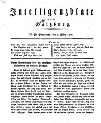 Intelligenzblatt von Salzburg (Salzburger Intelligenzblatt) Samstag 1. März 1800