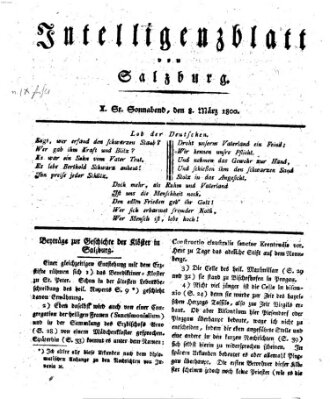 Intelligenzblatt von Salzburg (Salzburger Intelligenzblatt) Samstag 8. März 1800