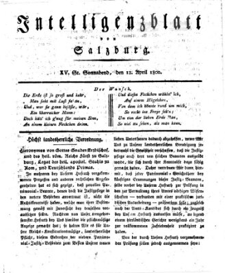 Intelligenzblatt von Salzburg (Salzburger Intelligenzblatt) Samstag 12. April 1800