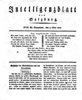 Intelligenzblatt von Salzburg (Salzburger Intelligenzblatt) Samstag 3. Mai 1800