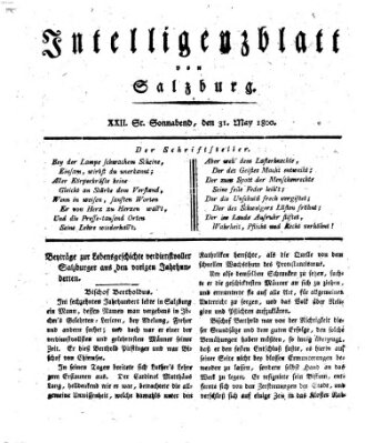 Intelligenzblatt von Salzburg (Salzburger Intelligenzblatt) Samstag 31. Mai 1800