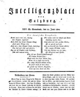 Intelligenzblatt von Salzburg (Salzburger Intelligenzblatt) Samstag 21. Juni 1800