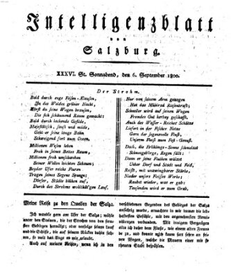 Intelligenzblatt von Salzburg (Salzburger Intelligenzblatt) Samstag 6. September 1800