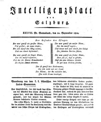 Intelligenzblatt von Salzburg (Salzburger Intelligenzblatt) Samstag 20. September 1800