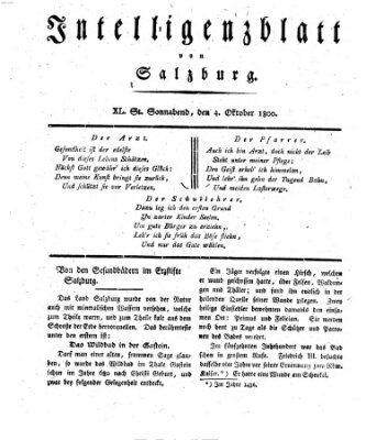 Intelligenzblatt von Salzburg (Salzburger Intelligenzblatt) Samstag 4. Oktober 1800