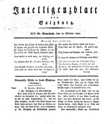 Intelligenzblatt von Salzburg (Salzburger Intelligenzblatt) Samstag 18. Oktober 1800