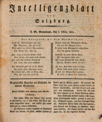 Intelligenzblatt von Salzburg (Salzburger Intelligenzblatt) Samstag 7. März 1801