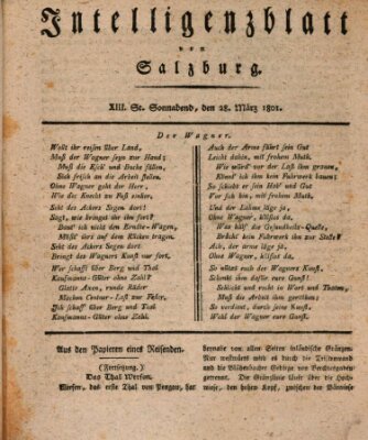 Intelligenzblatt von Salzburg (Salzburger Intelligenzblatt) Samstag 28. März 1801