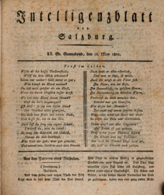 Intelligenzblatt von Salzburg (Salzburger Intelligenzblatt) Samstag 16. Mai 1801