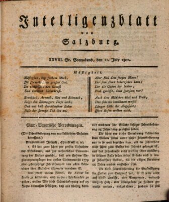 Intelligenzblatt von Salzburg (Salzburger Intelligenzblatt) Samstag 11. Juli 1801