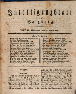 Intelligenzblatt von Salzburg (Salzburger Intelligenzblatt) Samstag 29. August 1801