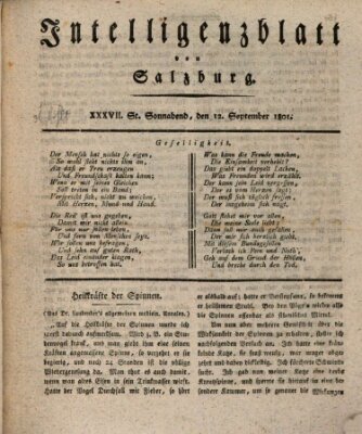 Intelligenzblatt von Salzburg (Salzburger Intelligenzblatt) Samstag 12. September 1801