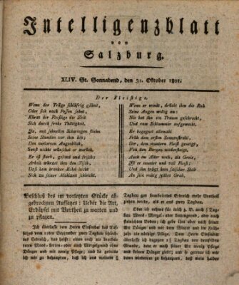 Intelligenzblatt von Salzburg (Salzburger Intelligenzblatt) Samstag 31. Oktober 1801