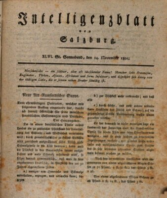 Intelligenzblatt von Salzburg (Salzburger Intelligenzblatt) Samstag 14. November 1801