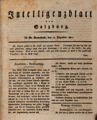 Intelligenzblatt von Salzburg (Salzburger Intelligenzblatt) Samstag 19. Dezember 1801