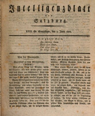 Intelligenzblatt von Salzburg (Salzburger Intelligenzblatt) Samstag 5. Juni 1802