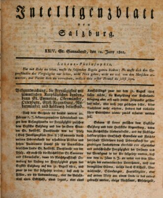 Intelligenzblatt von Salzburg (Salzburger Intelligenzblatt) Samstag 12. Juni 1802