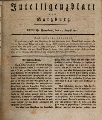 Intelligenzblatt von Salzburg (Salzburger Intelligenzblatt) Samstag 14. August 1802