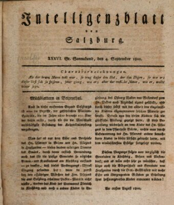 Intelligenzblatt von Salzburg (Salzburger Intelligenzblatt) Samstag 4. September 1802