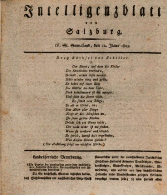 Intelligenzblatt von Salzburg (Salzburger Intelligenzblatt) Samstag 22. Januar 1803