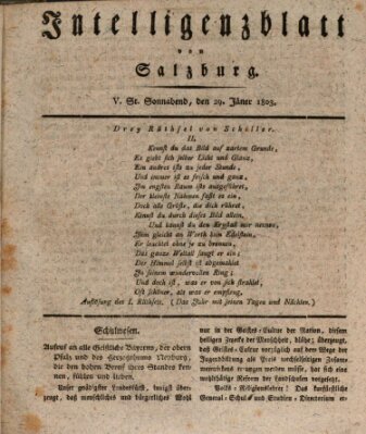 Intelligenzblatt von Salzburg (Salzburger Intelligenzblatt) Samstag 29. Januar 1803