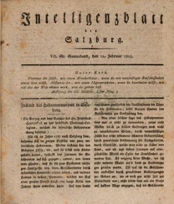 Intelligenzblatt von Salzburg (Salzburger Intelligenzblatt) Samstag 12. Februar 1803