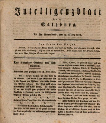 Intelligenzblatt von Salzburg (Salzburger Intelligenzblatt) Samstag 19. März 1803