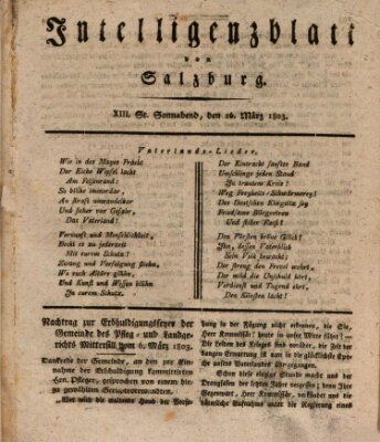 Intelligenzblatt von Salzburg (Salzburger Intelligenzblatt) Samstag 26. März 1803