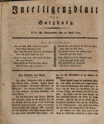 Intelligenzblatt von Salzburg (Salzburger Intelligenzblatt) Samstag 30. April 1803