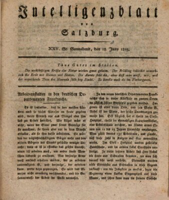 Intelligenzblatt von Salzburg (Salzburger Intelligenzblatt) Samstag 18. Juni 1803