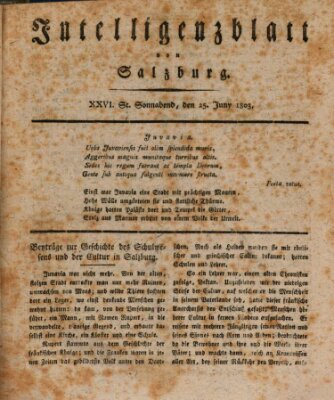 Intelligenzblatt von Salzburg (Salzburger Intelligenzblatt) Samstag 25. Juni 1803