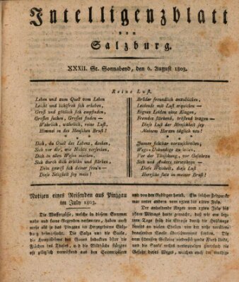 Intelligenzblatt von Salzburg (Salzburger Intelligenzblatt) Samstag 6. August 1803