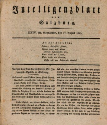 Intelligenzblatt von Salzburg (Salzburger Intelligenzblatt) Samstag 27. August 1803