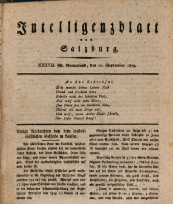 Intelligenzblatt von Salzburg (Salzburger Intelligenzblatt) Samstag 10. September 1803