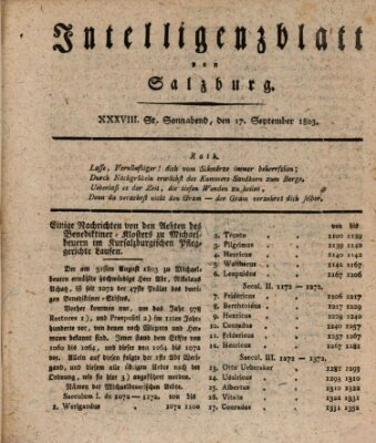 Intelligenzblatt von Salzburg (Salzburger Intelligenzblatt) Samstag 17. September 1803