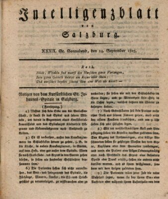 Intelligenzblatt von Salzburg (Salzburger Intelligenzblatt) Samstag 24. September 1803