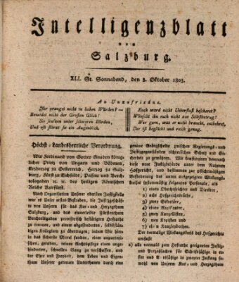 Intelligenzblatt von Salzburg (Salzburger Intelligenzblatt) Samstag 8. Oktober 1803