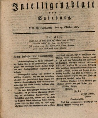 Intelligenzblatt von Salzburg (Salzburger Intelligenzblatt) Samstag 15. Oktober 1803